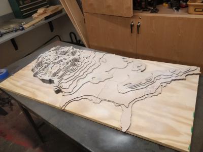 The completed map with a light coat of white paint applied.